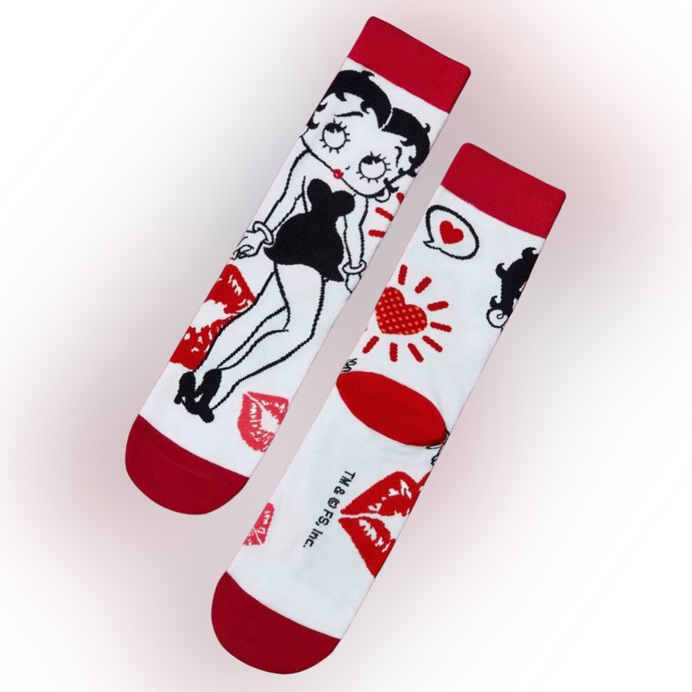 •Lipstick Kisses• Betty Boop Graphic Crew Socks 3 for $21